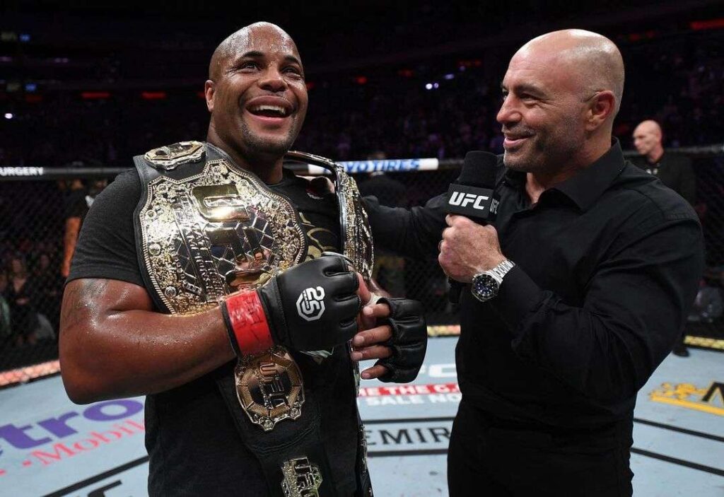  A picture of Daniel Cormier celebrating after winning the UFC Heavyweight Championship